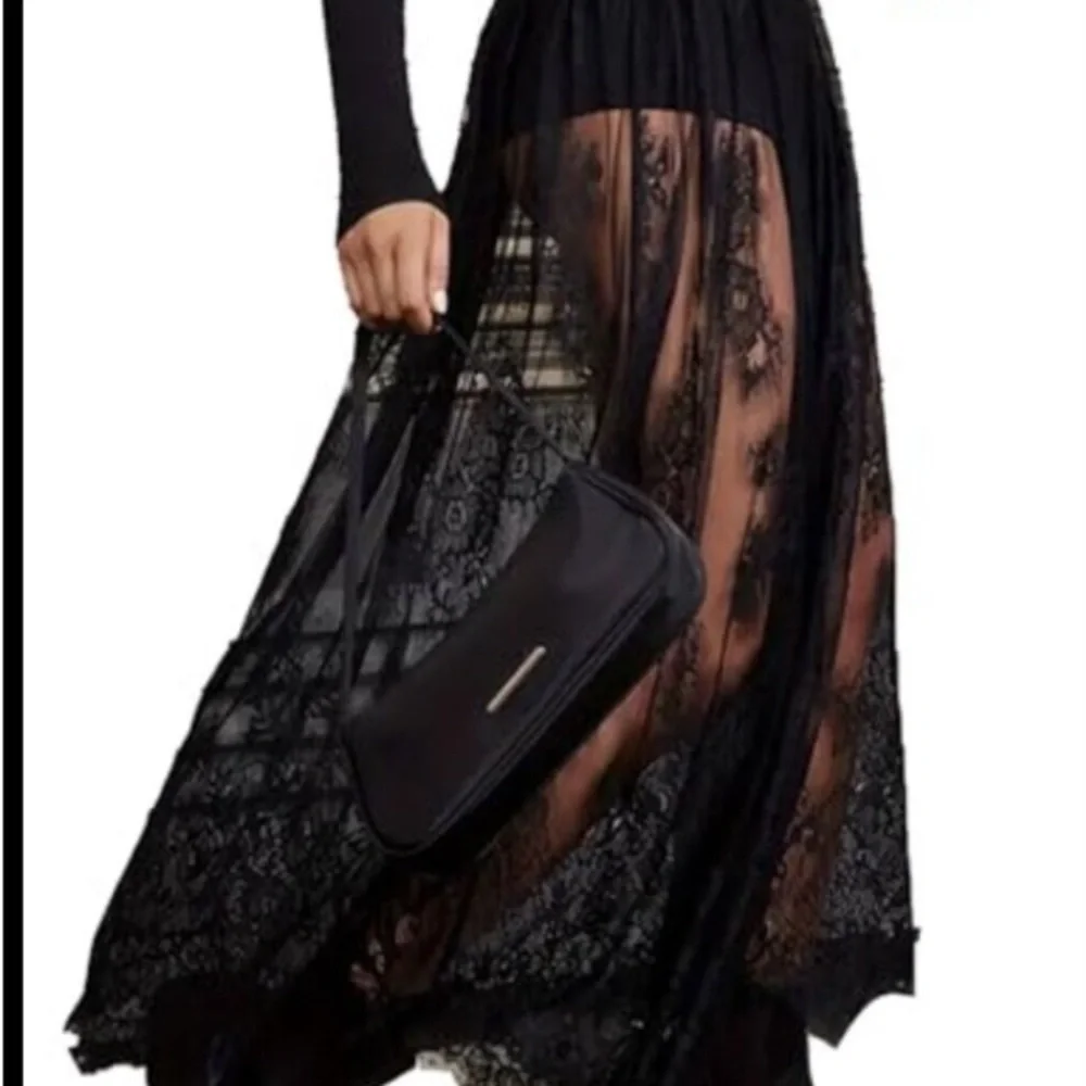 Sheer Lace Maxi Skirt High Waist A-Line Flowy Mesh Long Skirt